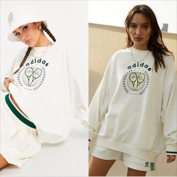 Adidas Tennis Academy Crew Sweatshirt Size Large Oversized Preppy Old Money - Picture 1 of 10